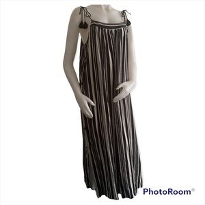 Madewell Striped Side-Button Maxi Dress Tassel Tied Straps Size 12 EUC